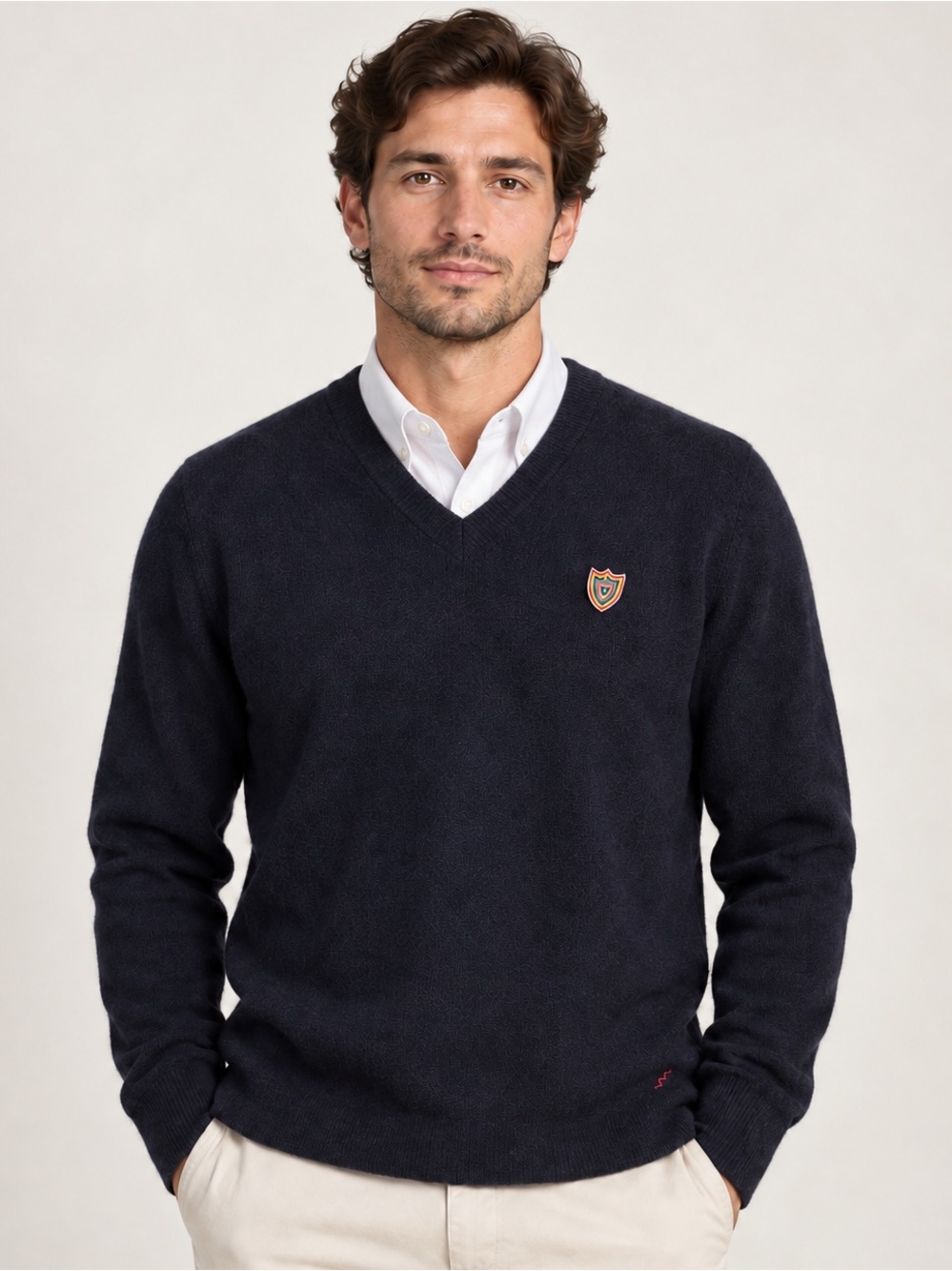 Rowing Blazers 100% Wool V-Neck Crest Sweater Navy Size M